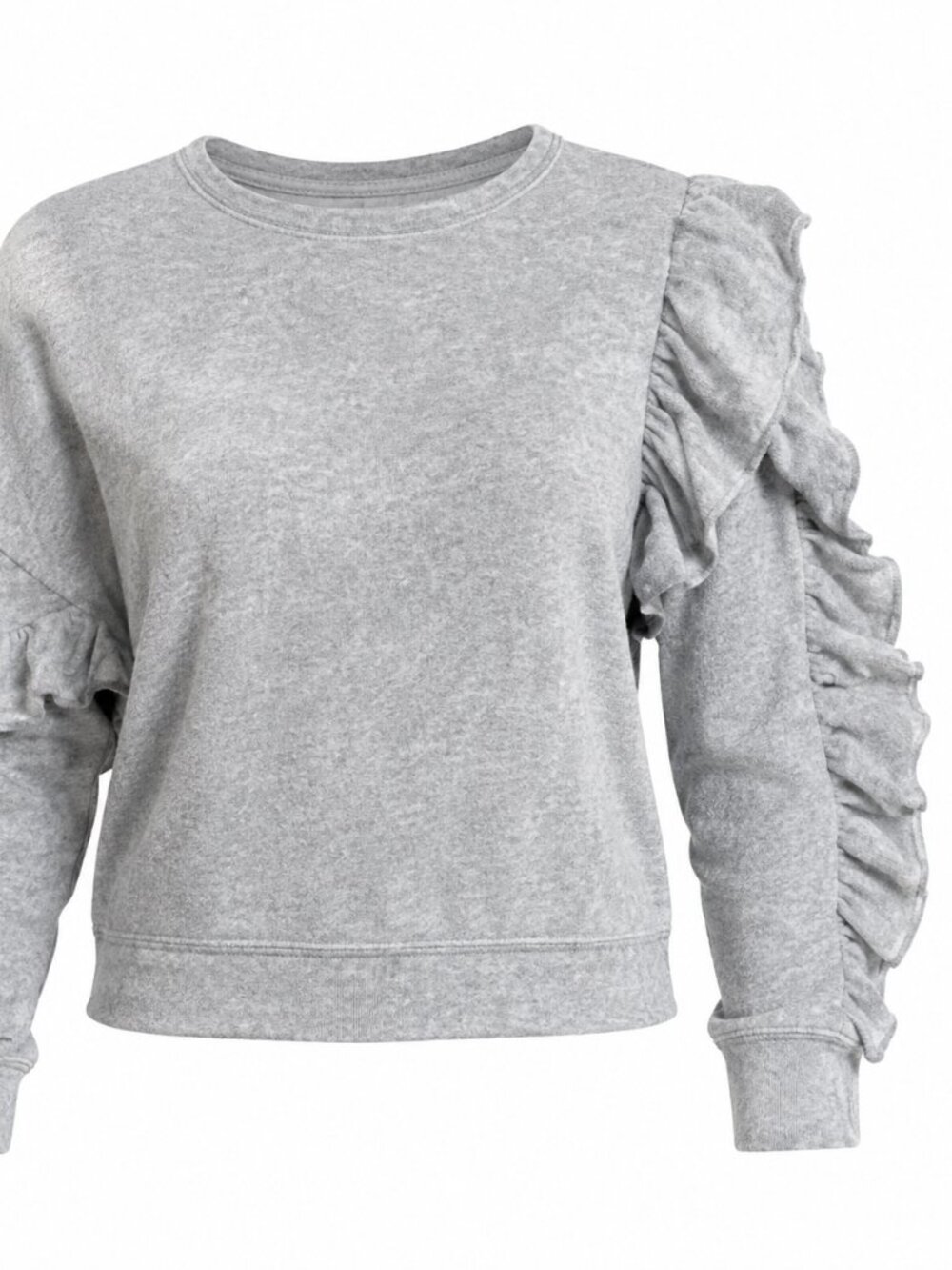 NWT Poof! Gray Small Distressed Gray Ruffle Sweatshirt Long Sleeve Top‎